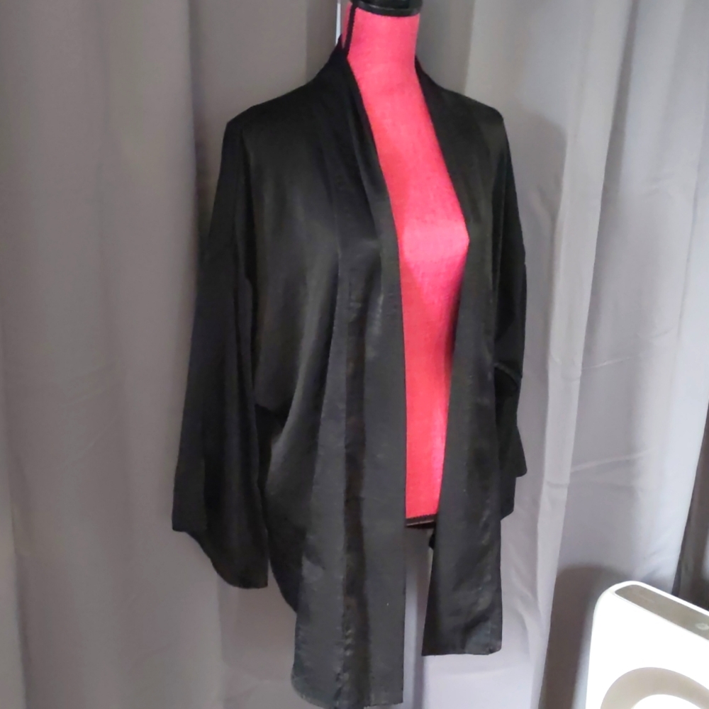 Initimint Silky Open Front Black Robe S-L